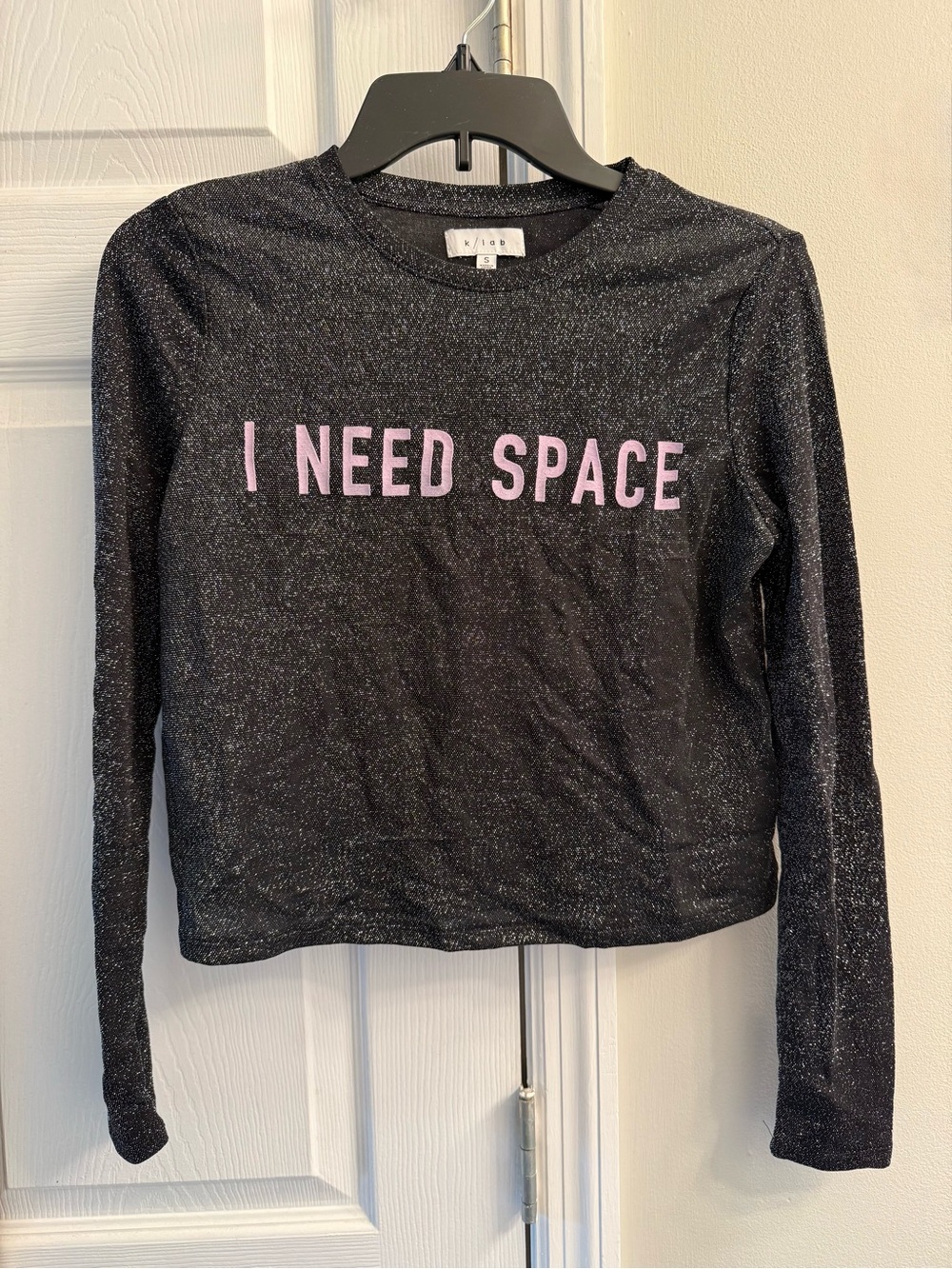 Glitter Black Long-Sleeve Graphic Tee - "I Need Space"